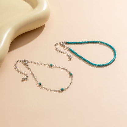 Bohemia Laget Frø Perle Turquoise Ankel Sæt