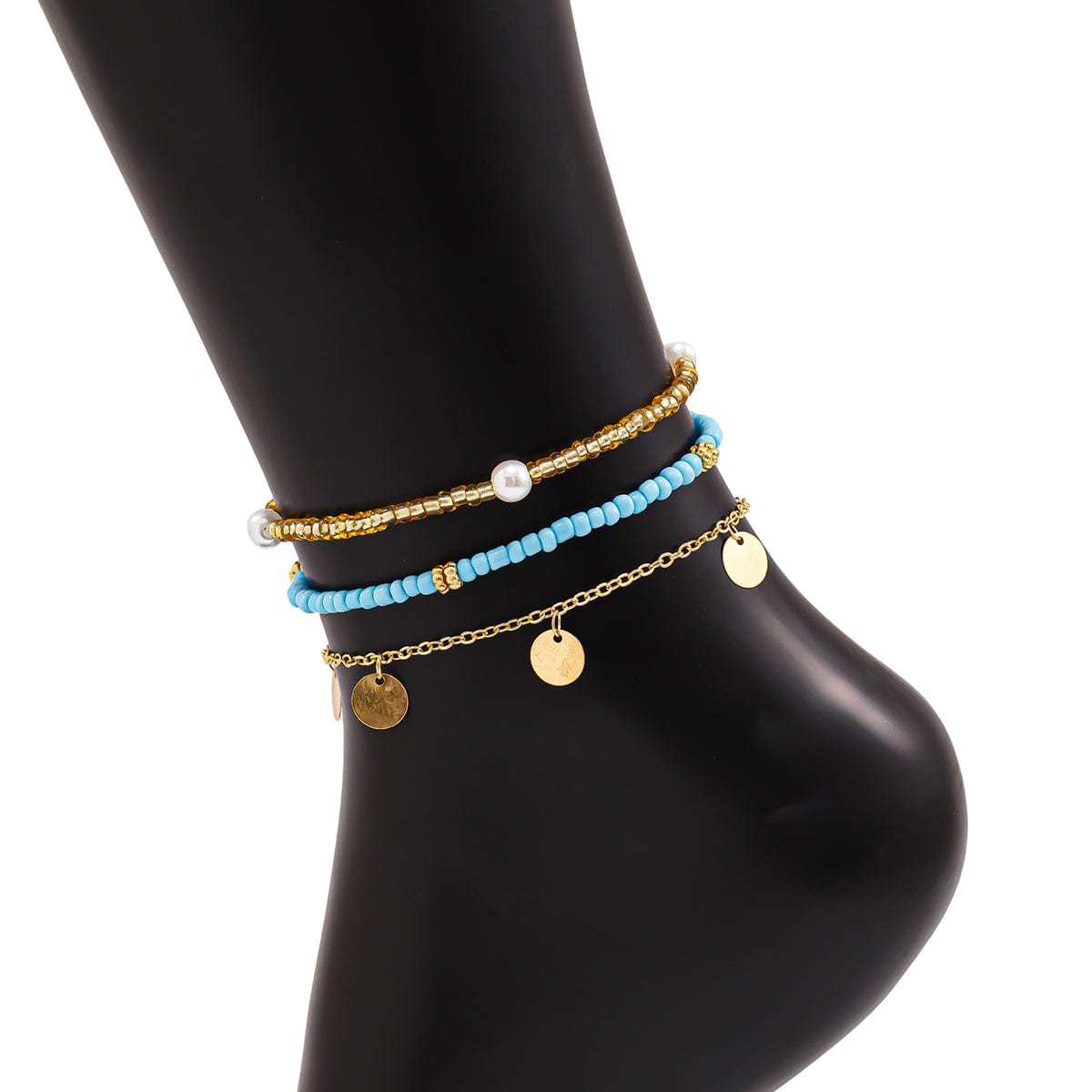 Boho 3Pcs Perle Frø Beadede Pailletter Frynse Anklet Sæt