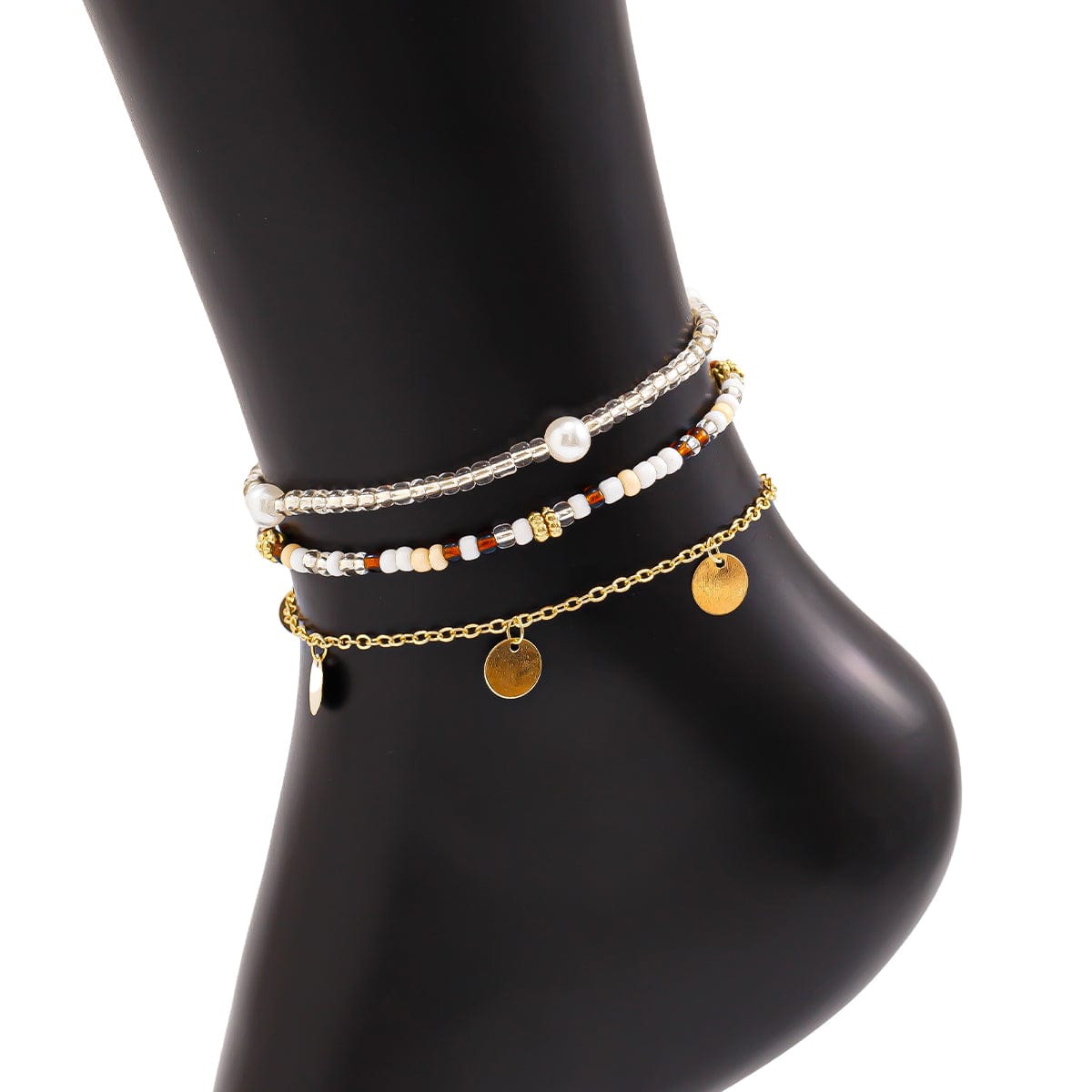 Boho 3Pcs Perle Frø Beadede Pailletter Frynse Anklet Sæt