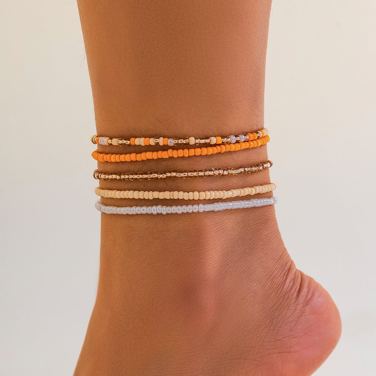 Boho Delikat Lagdelt Krystal Frø Perle Anklet Sæt