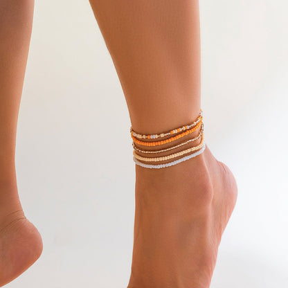 Boho Delikat Lagdelt Krystal Frø Perle Anklet Sæt