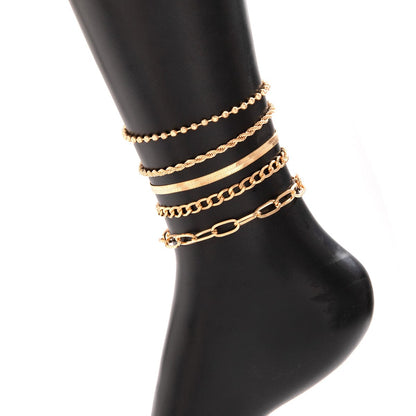 Boho Lagdelt Guldbelagt Kabelkæde Stapelbar Ankelkæde Sæt