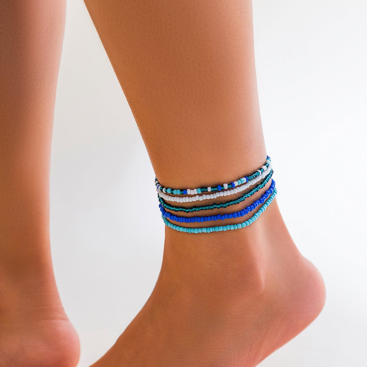 Boho Lagdelt Ocean Stil Krystal Perle Stabelbare Ankel Sæt