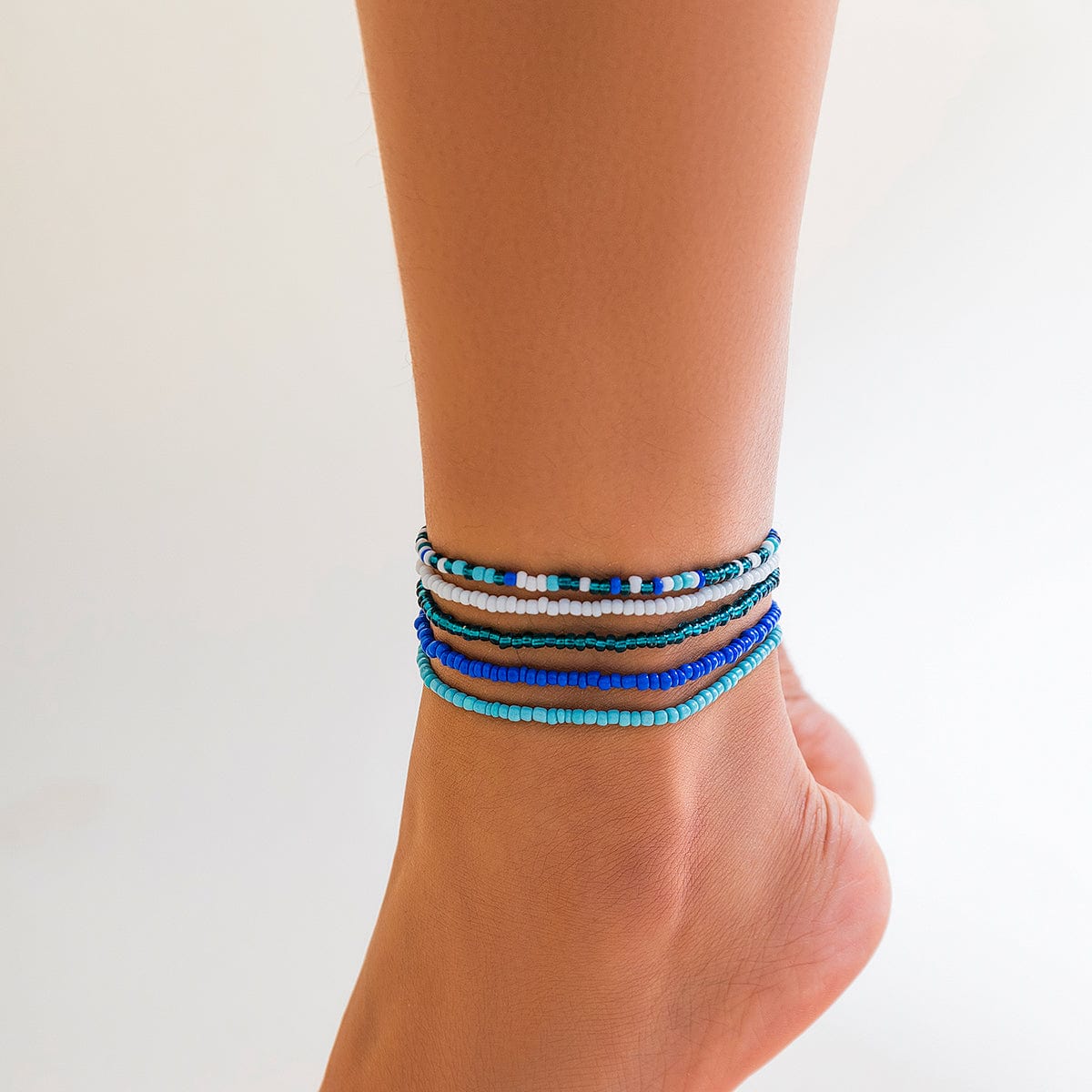 Boho Lagdelt Ocean Stil Krystal Perle Stabelbare Ankel Sæt
