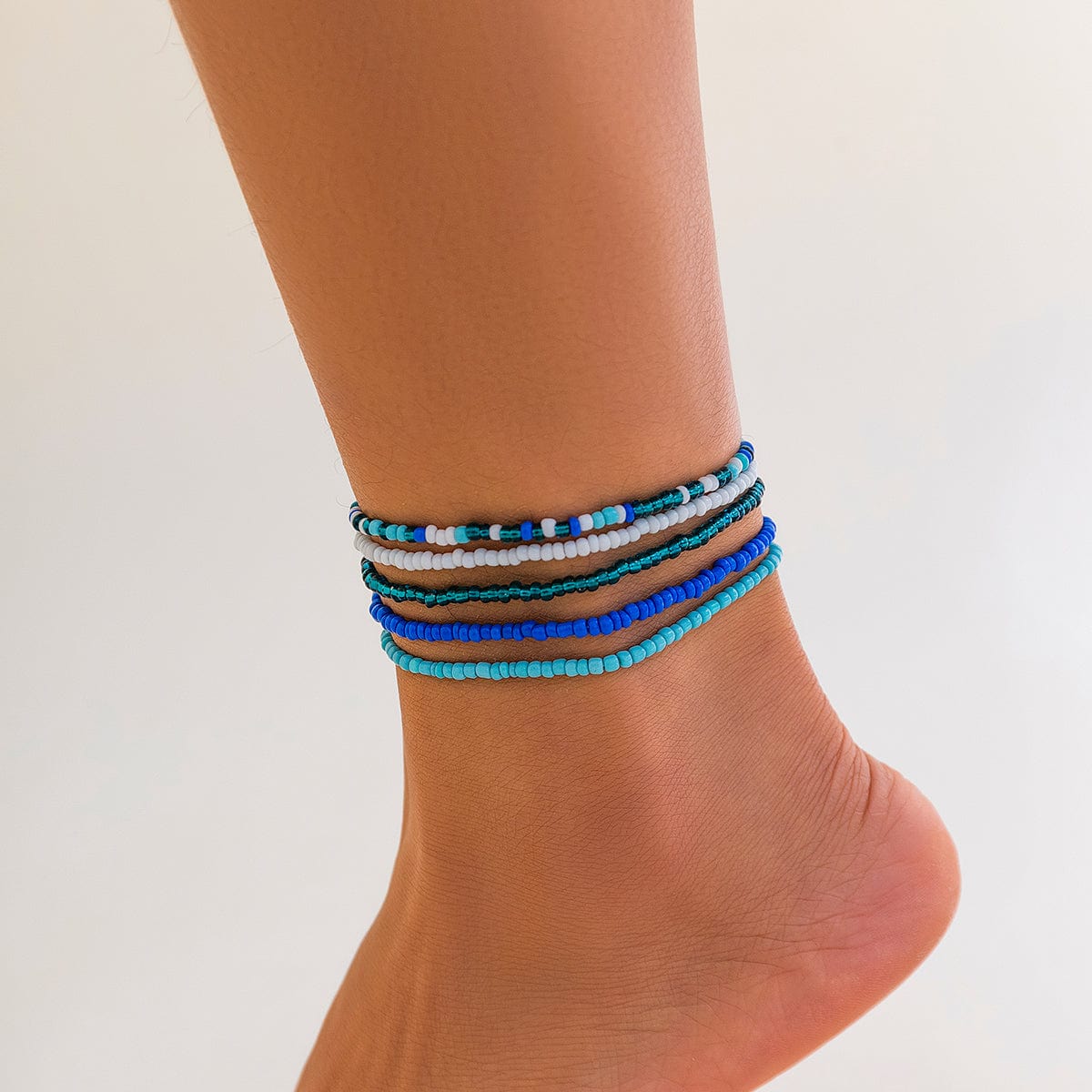 Boho Lagdelt Ocean Stil Krystal Perle Stabelbare Ankel Sæt