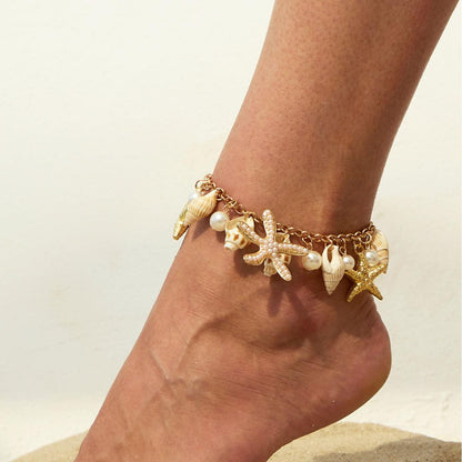 Boho Perle Indlagt Søstjerne Conch Fryns Anklet