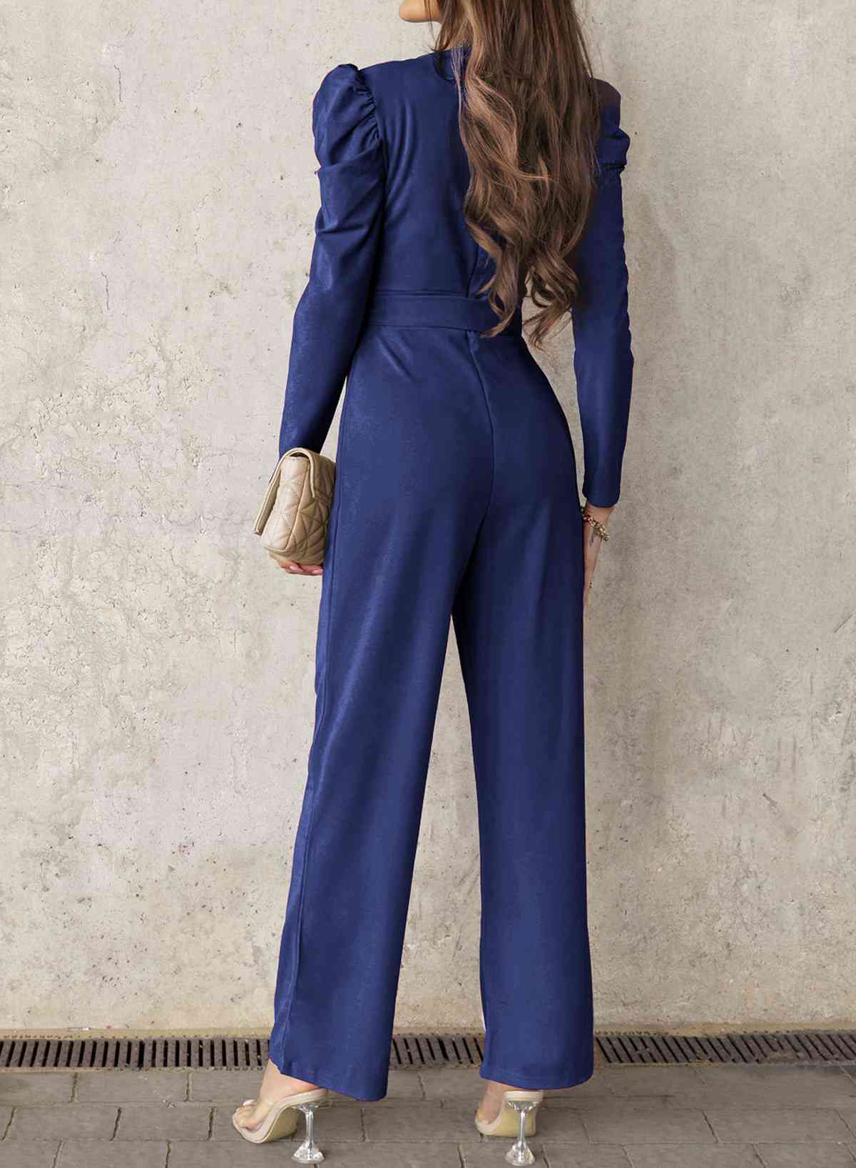 Stilla | Lang Puff Ærme V-hals Jumpsuit