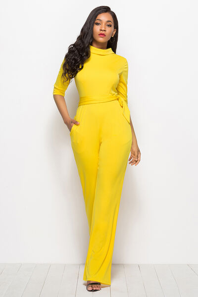 Stilla | Neck Tie-livvidde Halv Ærme Jumpsuit