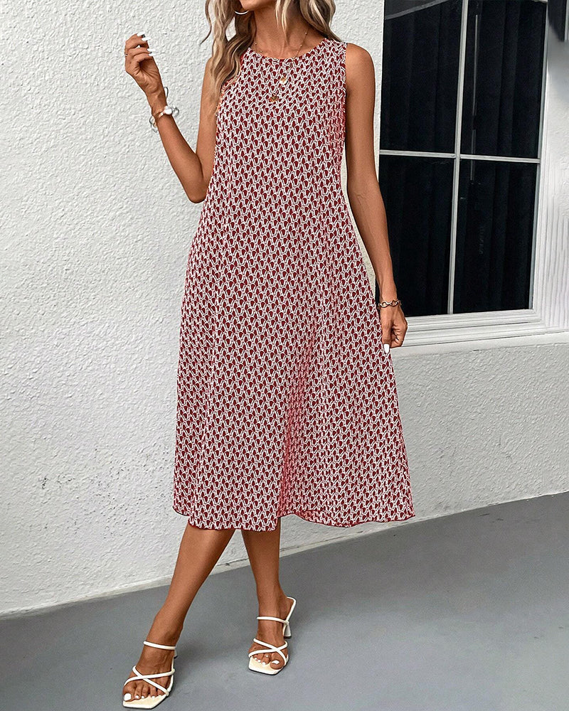 Stilla | Ærmeløs Kjole med Geometrisk Print