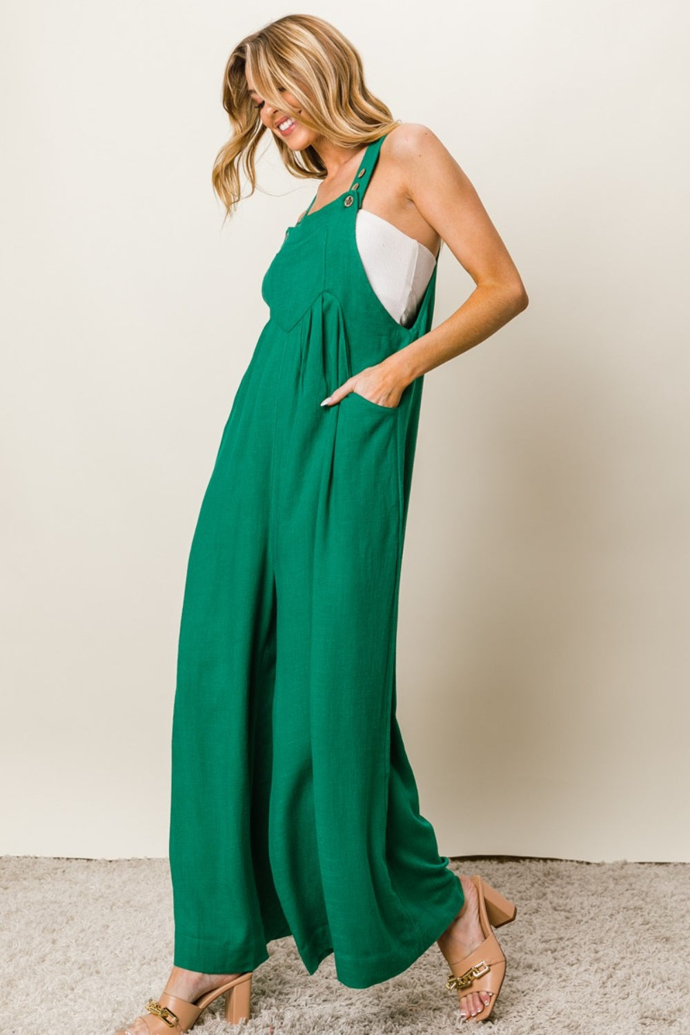 Stilla | Texture Uden Ærmer Bred Ben Jumpsuit