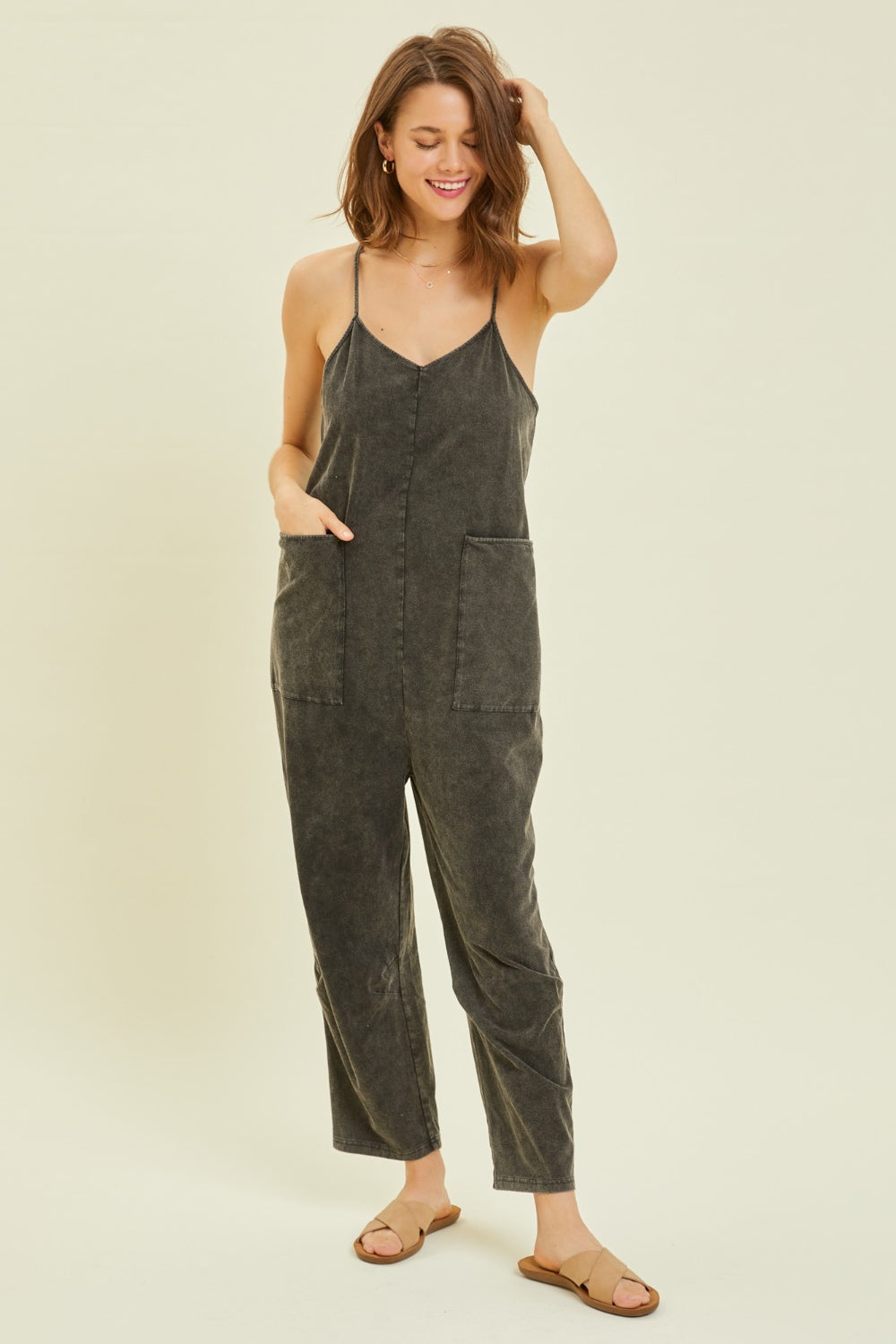 Stilla | Fuld Størrelse Mineral-vasket Oversized Jumpsuit Med Lommer
