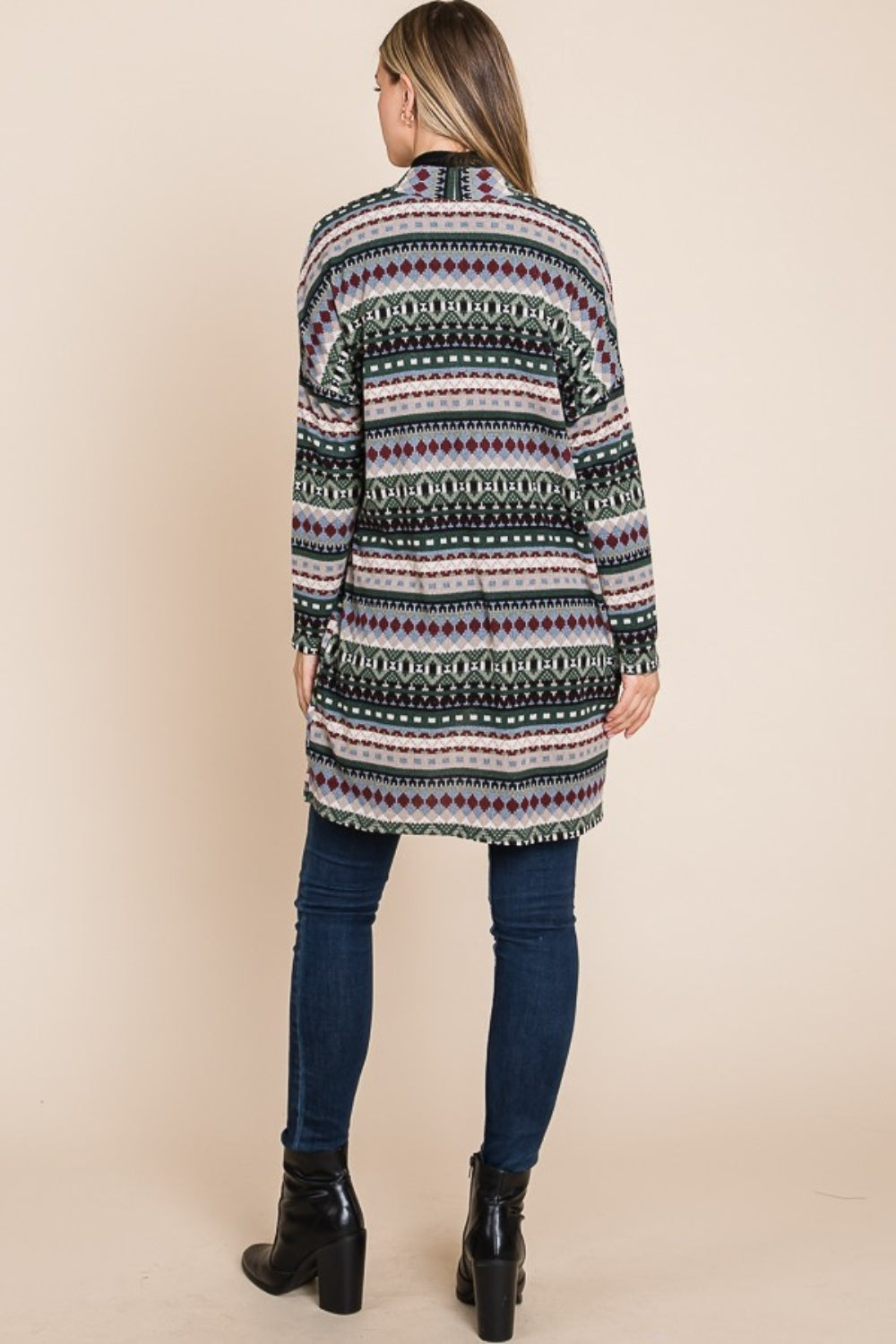 Stilla | Geometrisk Åben Front Langærmet Cardigan med Lommer