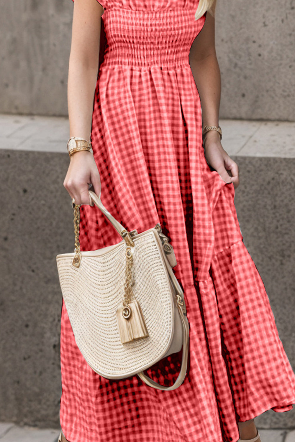 Stilla | Str. Smocked Ruffled Plaid Ruffle Hem Kjole