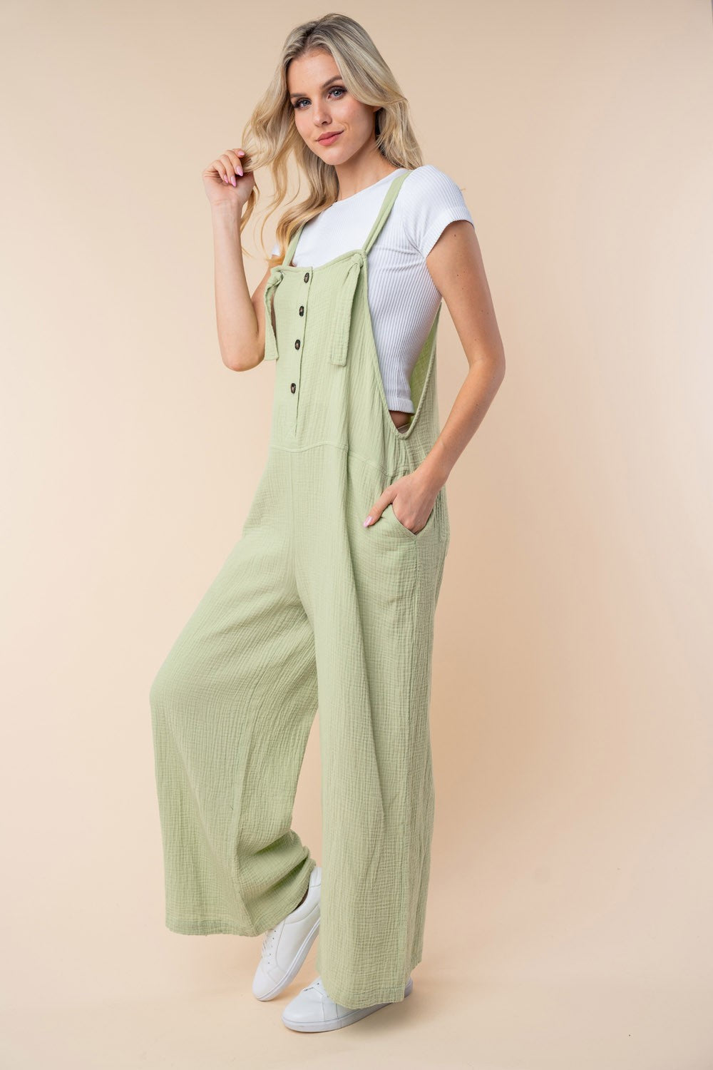 Stilla | Birch Texture Uden Ærmer Bred Ben Jumpsuit