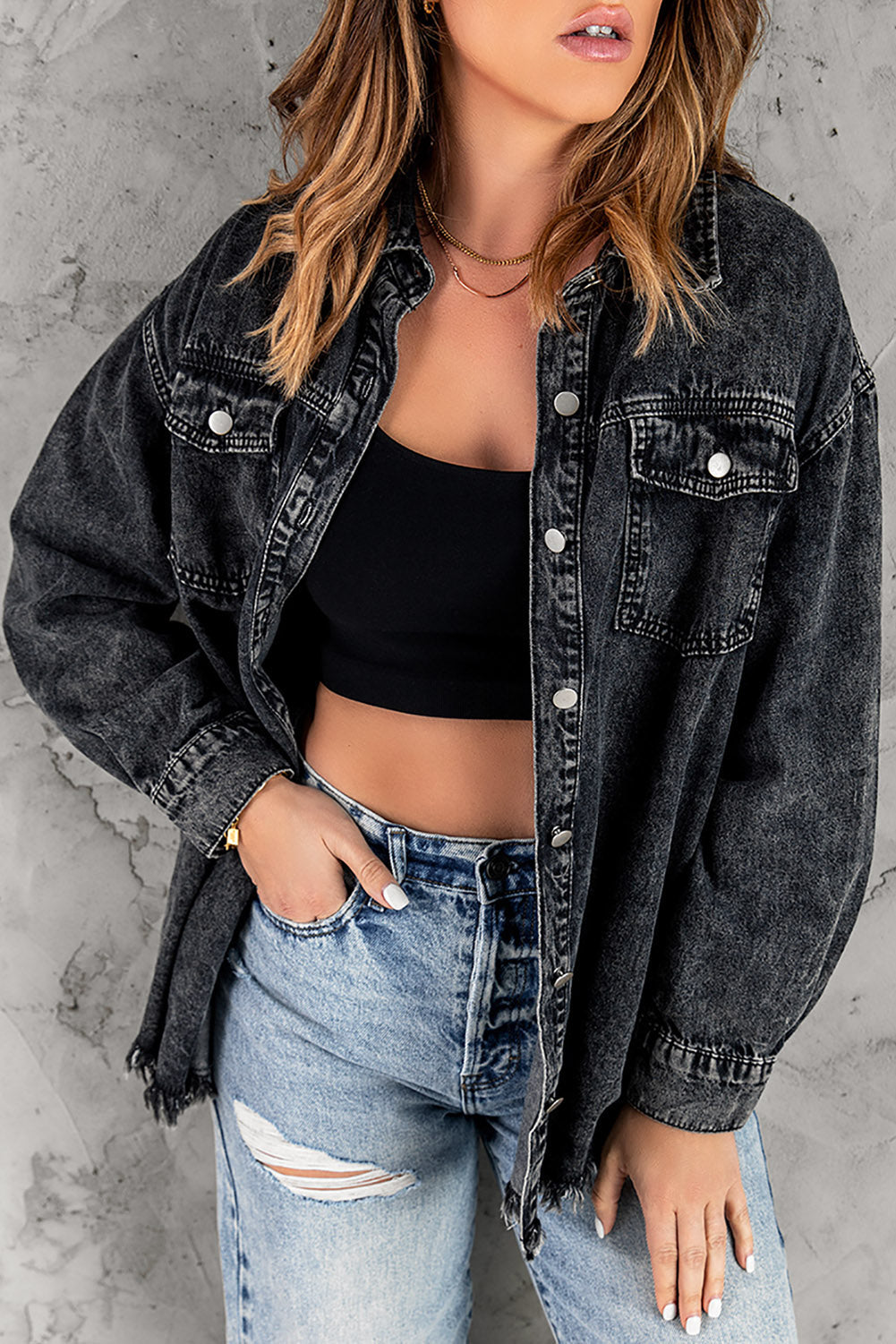Stilla | up Pocketed Raw Hem Denim Jakke