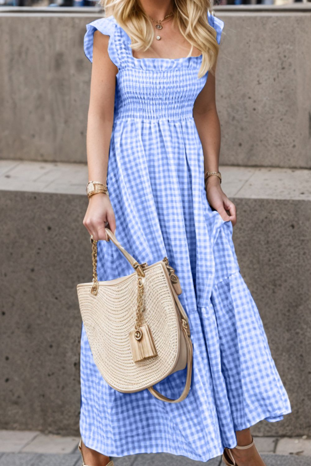 Stilla | Str. Smocked Ruffled Plaid Ruffle Hem Kjole