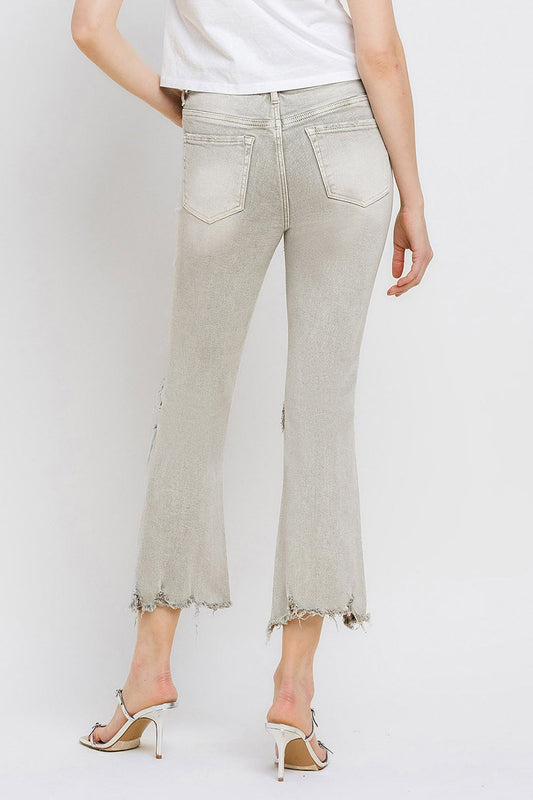 Stilla | Distressed Raw Hem Cropped Flare Jeans