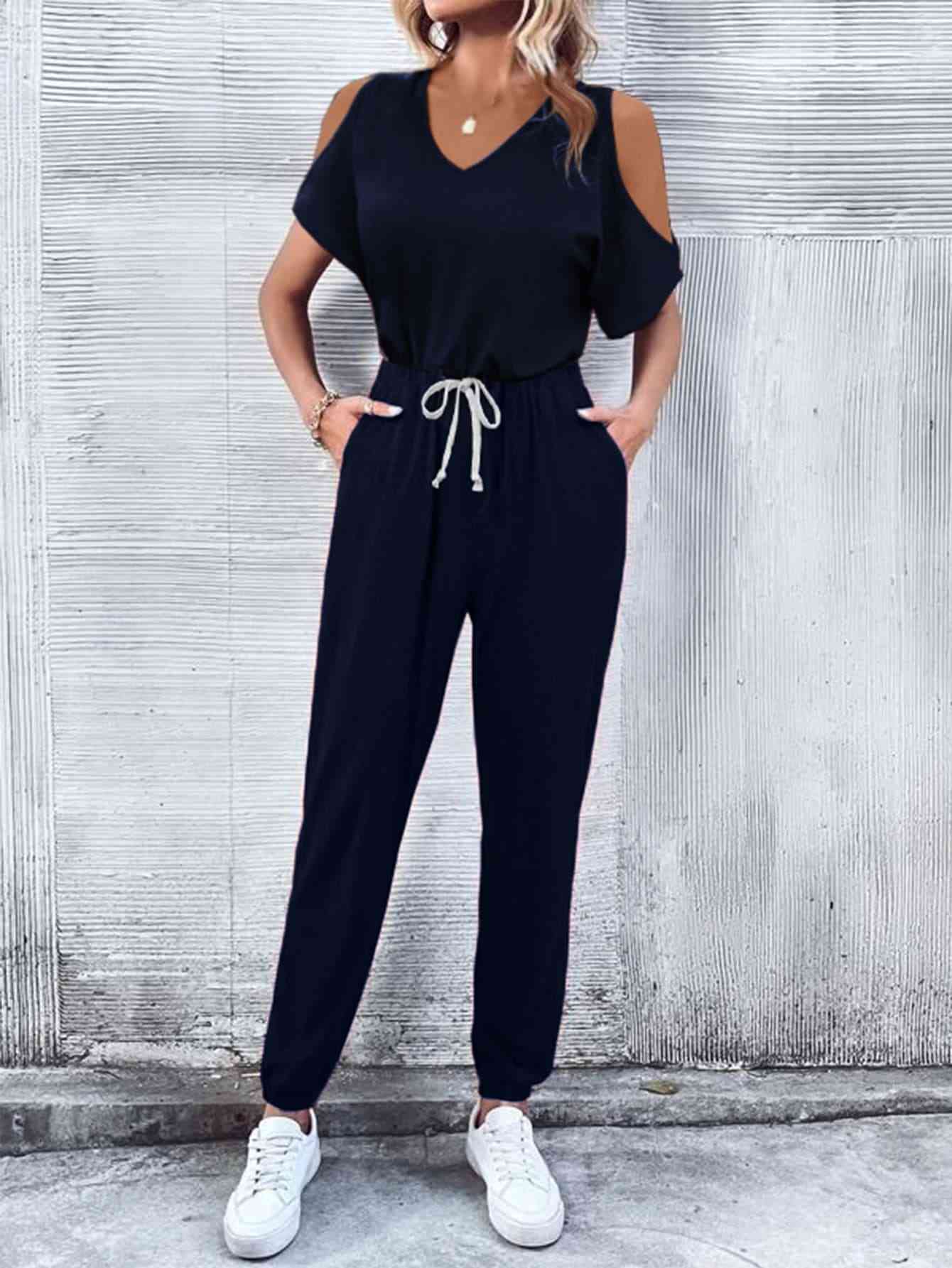 Stilla | Nakke Kold-skulder Jumpsuit Med Lommer