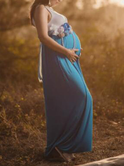 Stilla | Patchwork Rundhalset Uden Ærmer Enkel Og Casual Kjoler Til Fotoshoots Maxi Kjoler