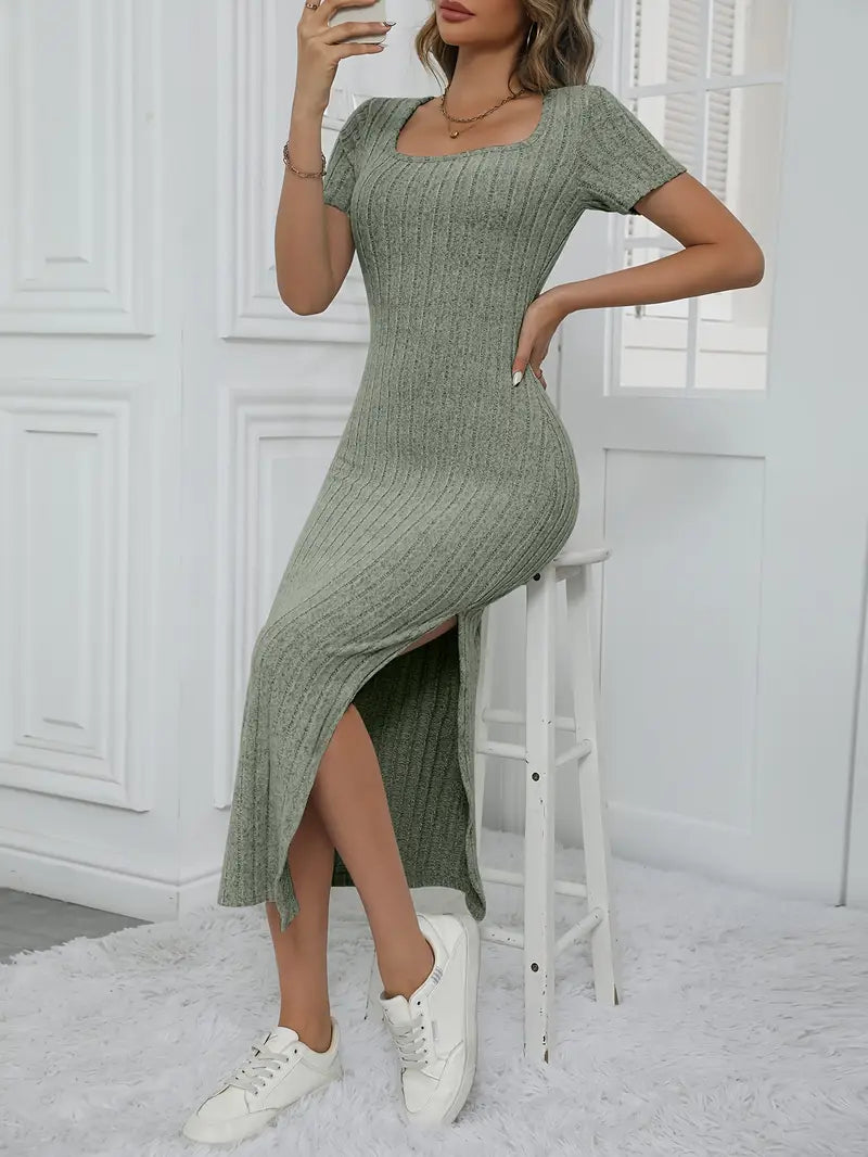 Stilla | Elegant Lang A-Line Kjole Bodycon Fit Med Bådudskæring