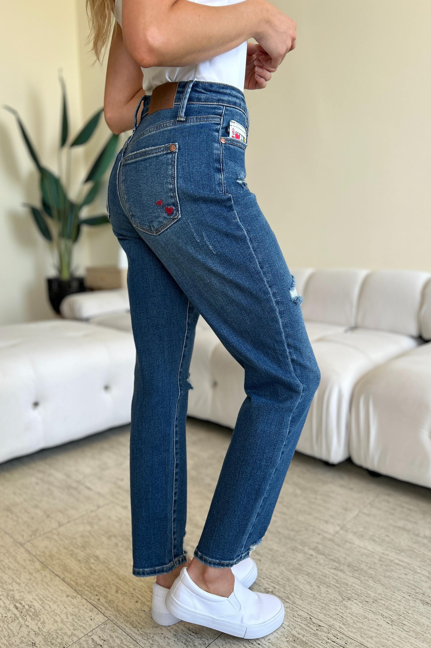 Stilla | Blue Full Size Queen Of Hearts Møntlomme BF Jeans