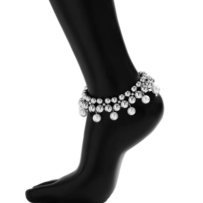 Chic Guld Sølv Tone Perle Fryns Kugle Kæde Anklet