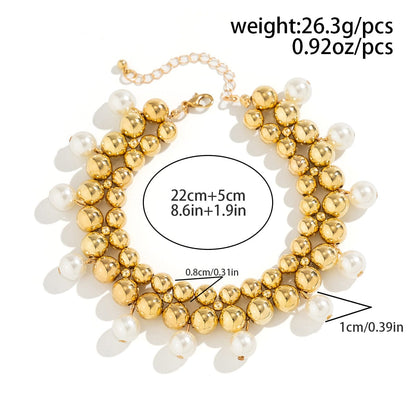 Chic Guld Sølv Tone Perle Fryns Kugle Kæde Anklet