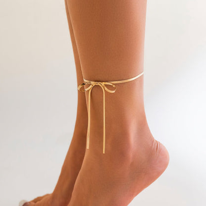 Chic Minimalist Sløjfe Herringbone Kæde Anklet