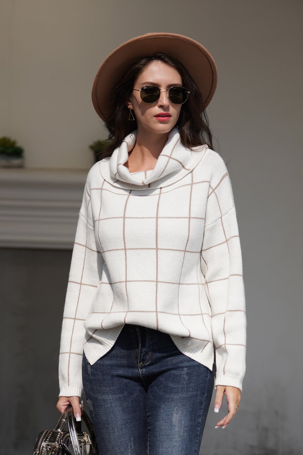 Stilla | Turtleneck Løs Plaid Til Damer