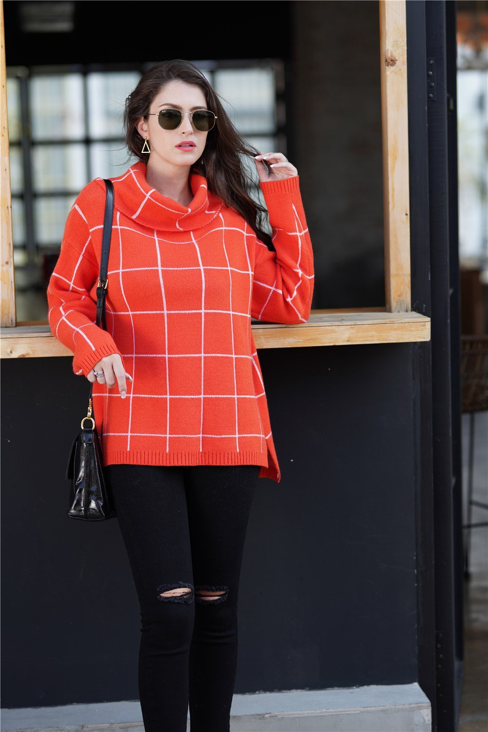 Stilla | Turtleneck Løs Plaid Til Damer