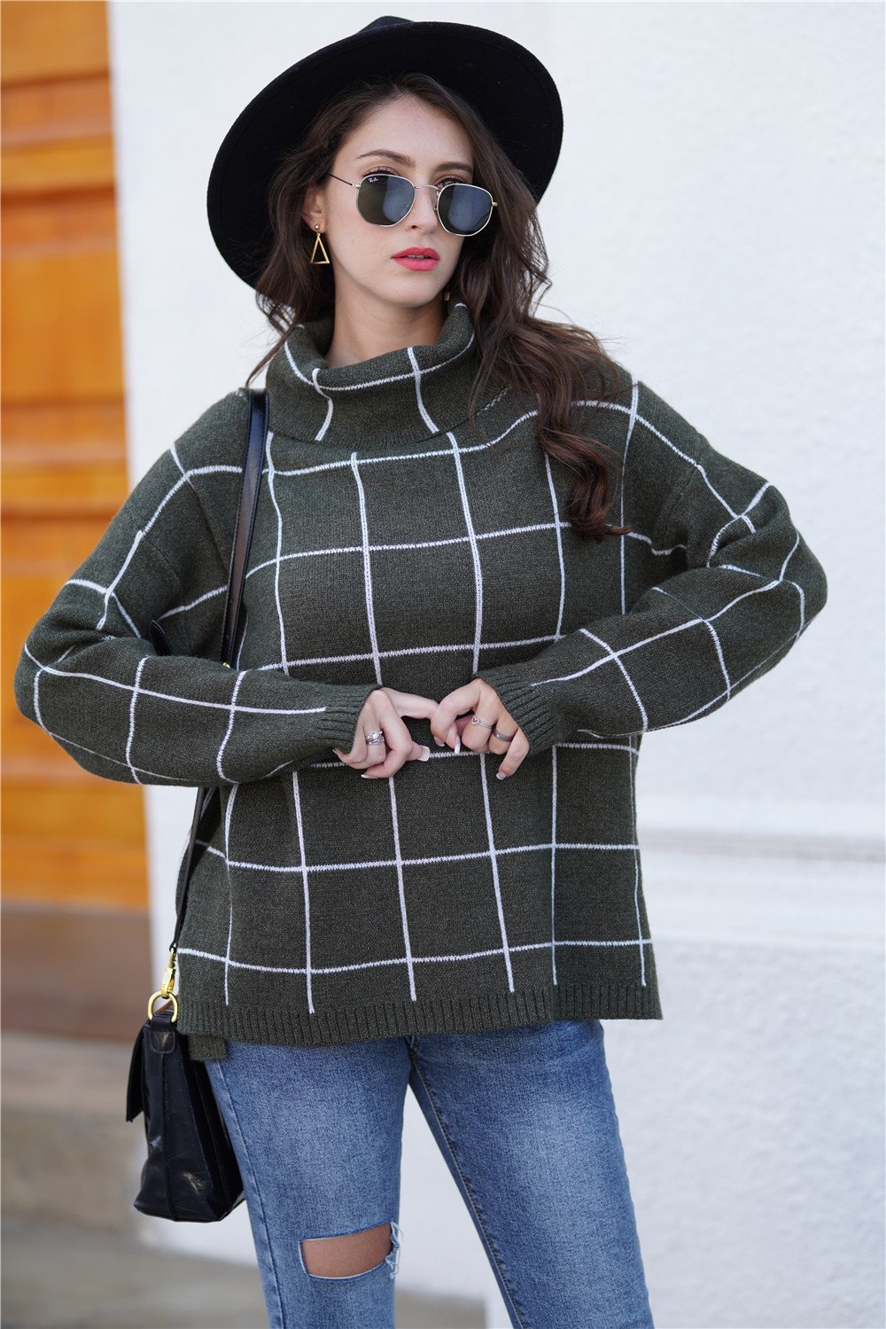Stilla | Turtleneck Løs Plaid Til Damer