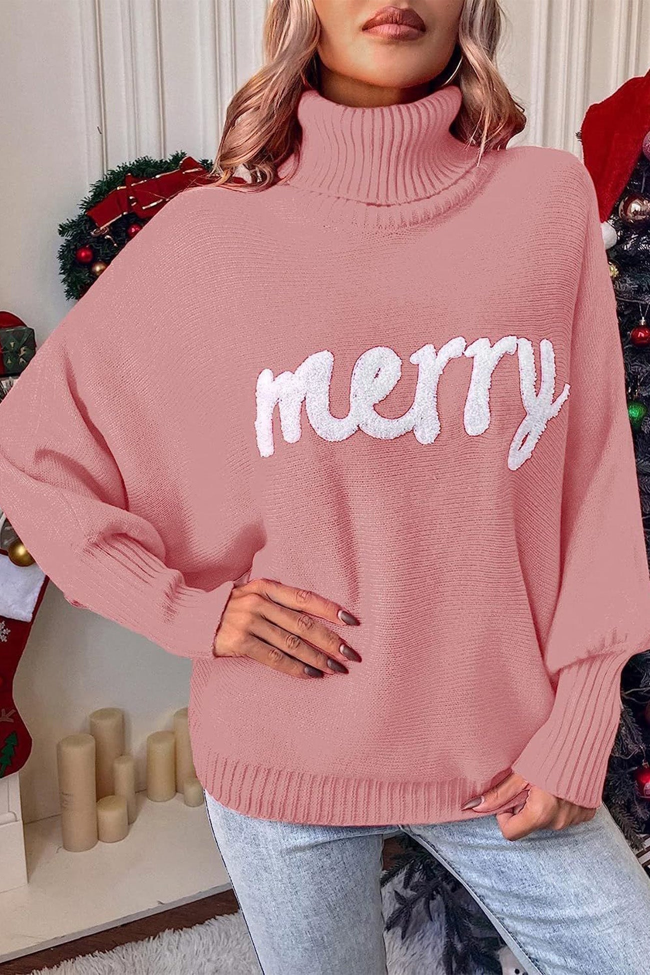 Stilla | Glad Sweater Af Strik Med Rullekrave Og Trykte Ærmer