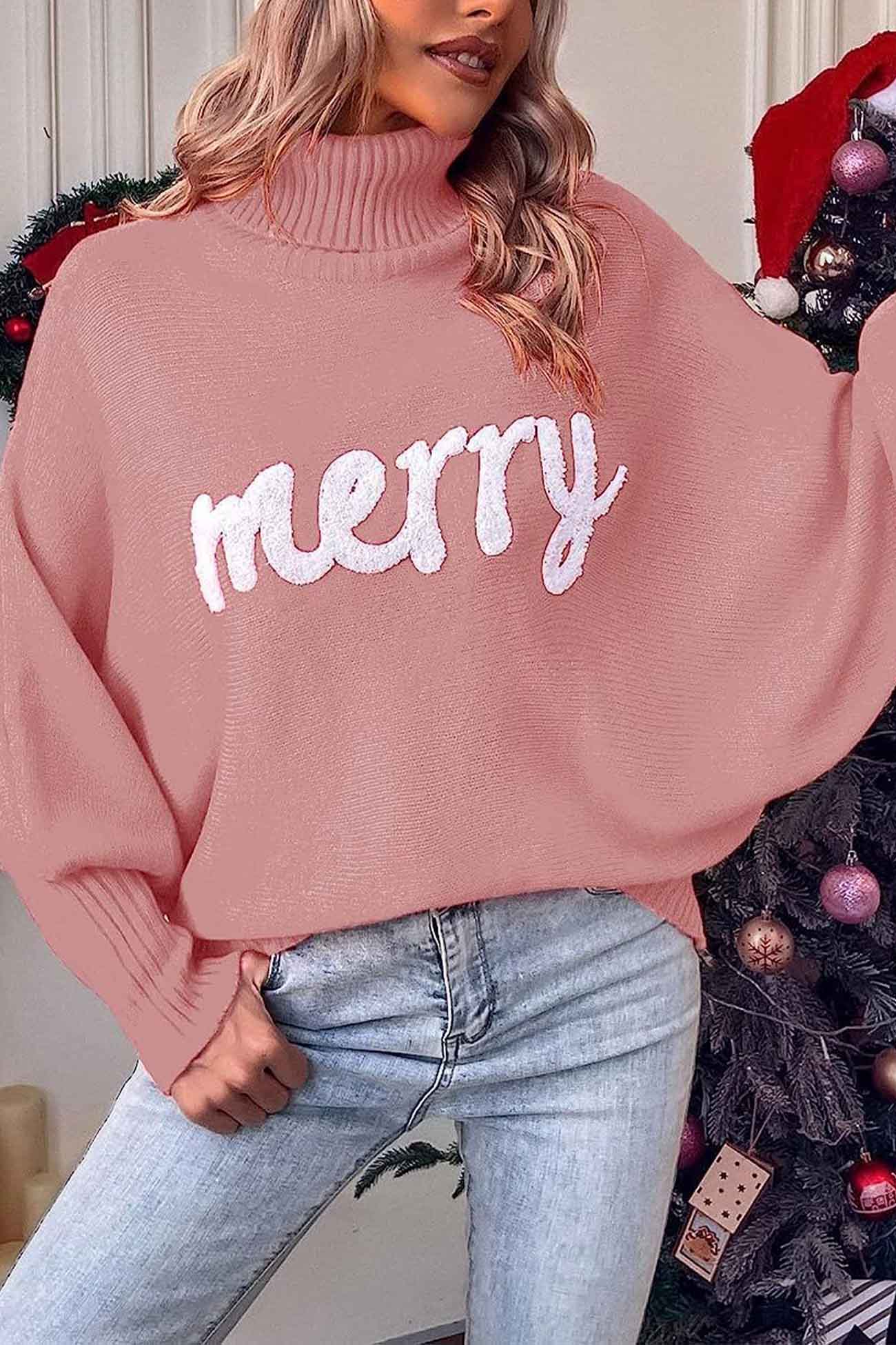 Stilla | Glad Sweater Af Strik Med Rullekrave Og Trykte Ærmer