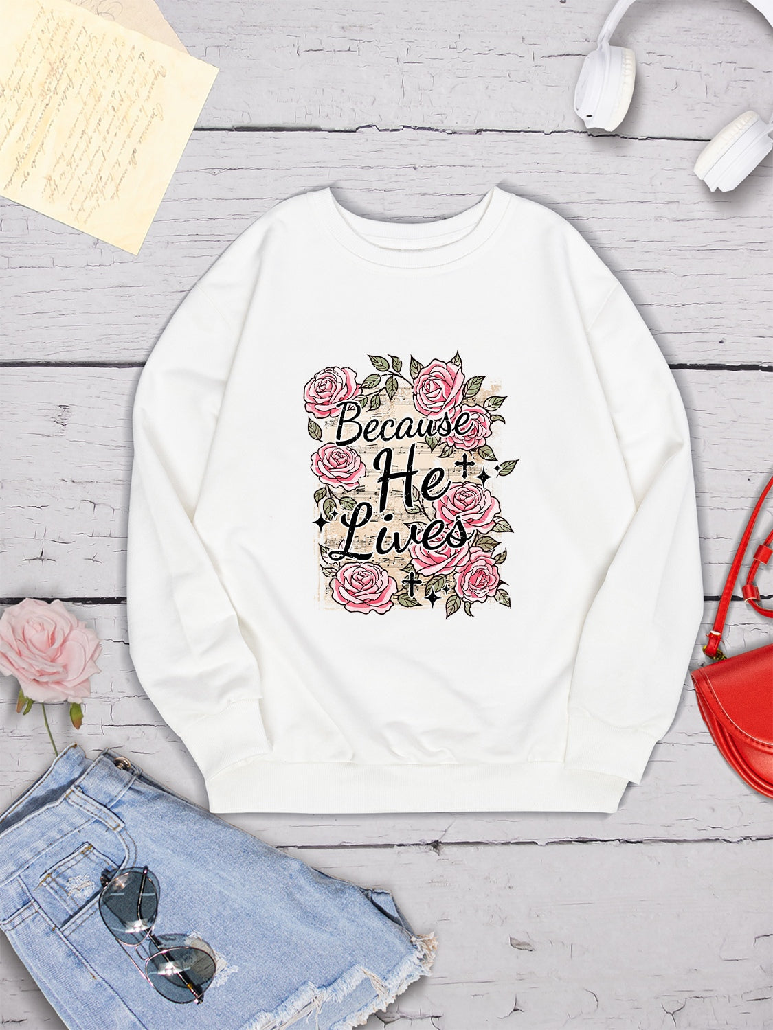Stilla | He Lives Rund Hals Sweatshirts