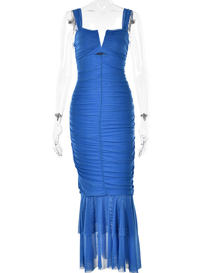 Stilla | Lang Kjoler Til Gravide Ceremonier Elegante Tynd Cocktail Fest Folder Volang Gravidkjole