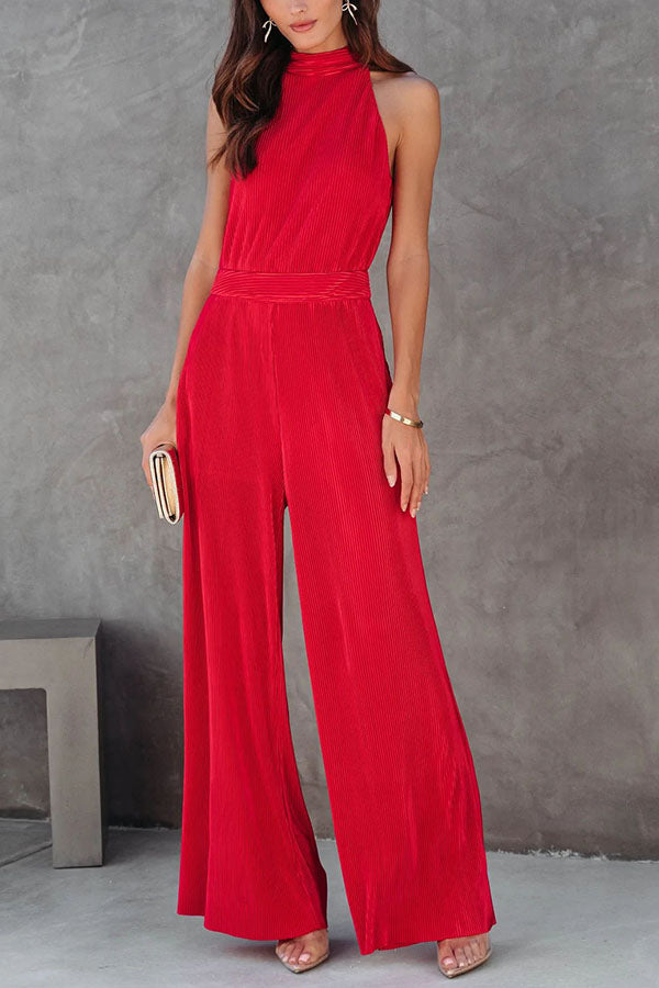 Stilla | Ikonisk Dame Lommer Plisseret Bred Ben Jumpsuit