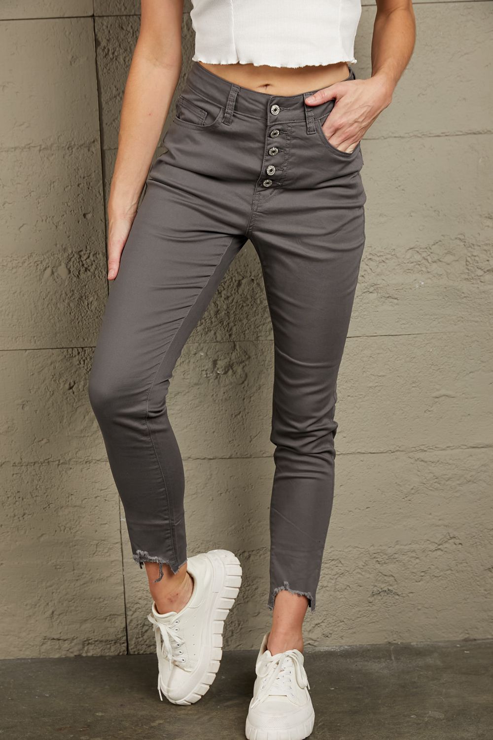 Stilla | Knap-åbning Kant Detalje Skinny Jeans