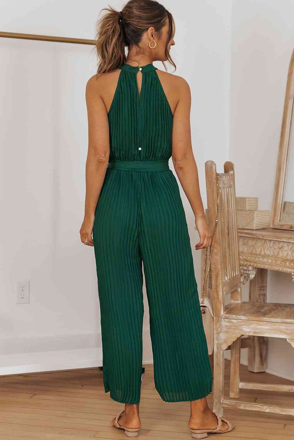 Stilla | Plisseret Bælte Græsk Hals ærmeløs Jumpsuit