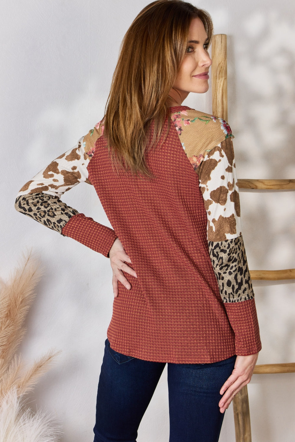 Stilla | Co Plus Size Leopard Vaffelstrik Bluse