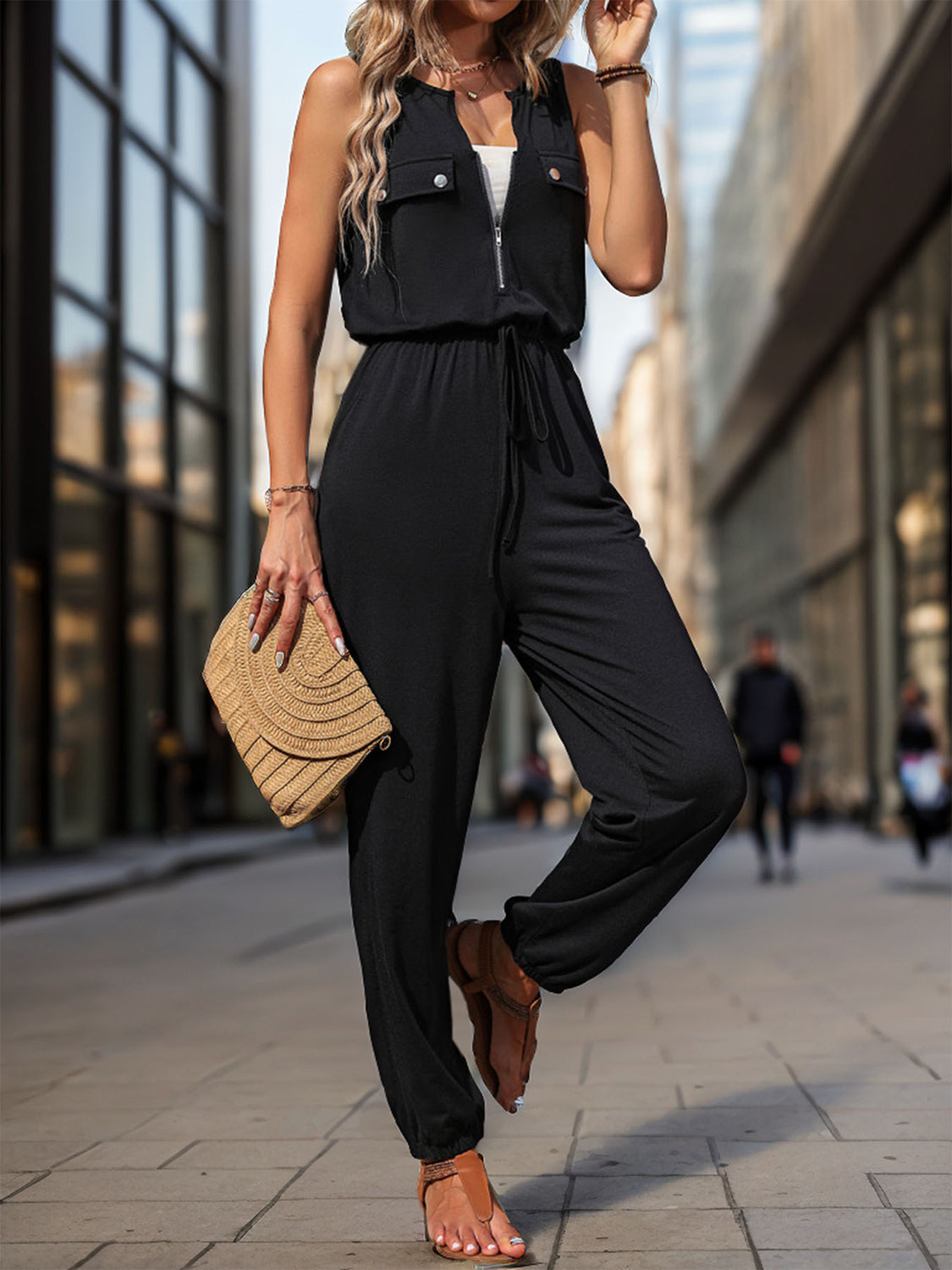 Stilla | Zip Ærmeløs Jumpsuit Med Lommer