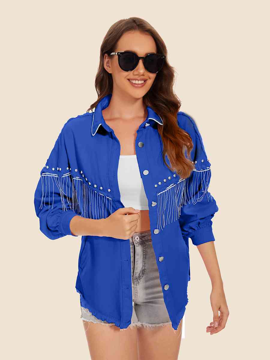 Stilla | Hem Frynse Detalje Denim Jakke