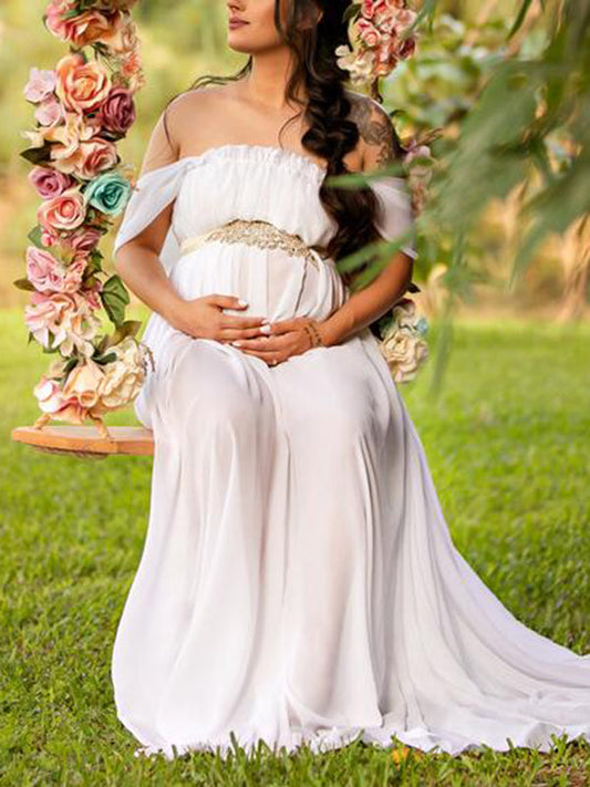 Stilla | Balze Bådudskæring Bar Løse Skuldre Kjoler Til Fotoshoots Maxi Kjole