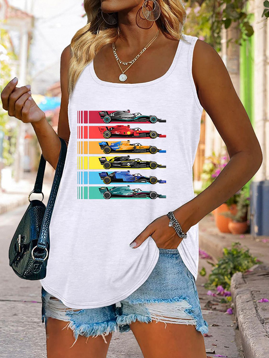 Stilla | Neck Race Car Graphic Tank Top