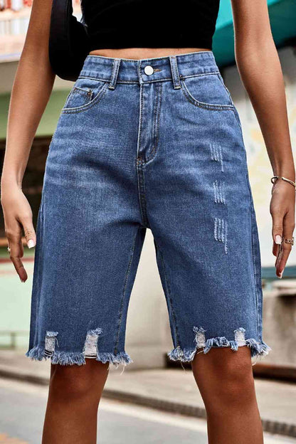 Stilla | Hem Høj Talje Denim Shorts Med Lommer