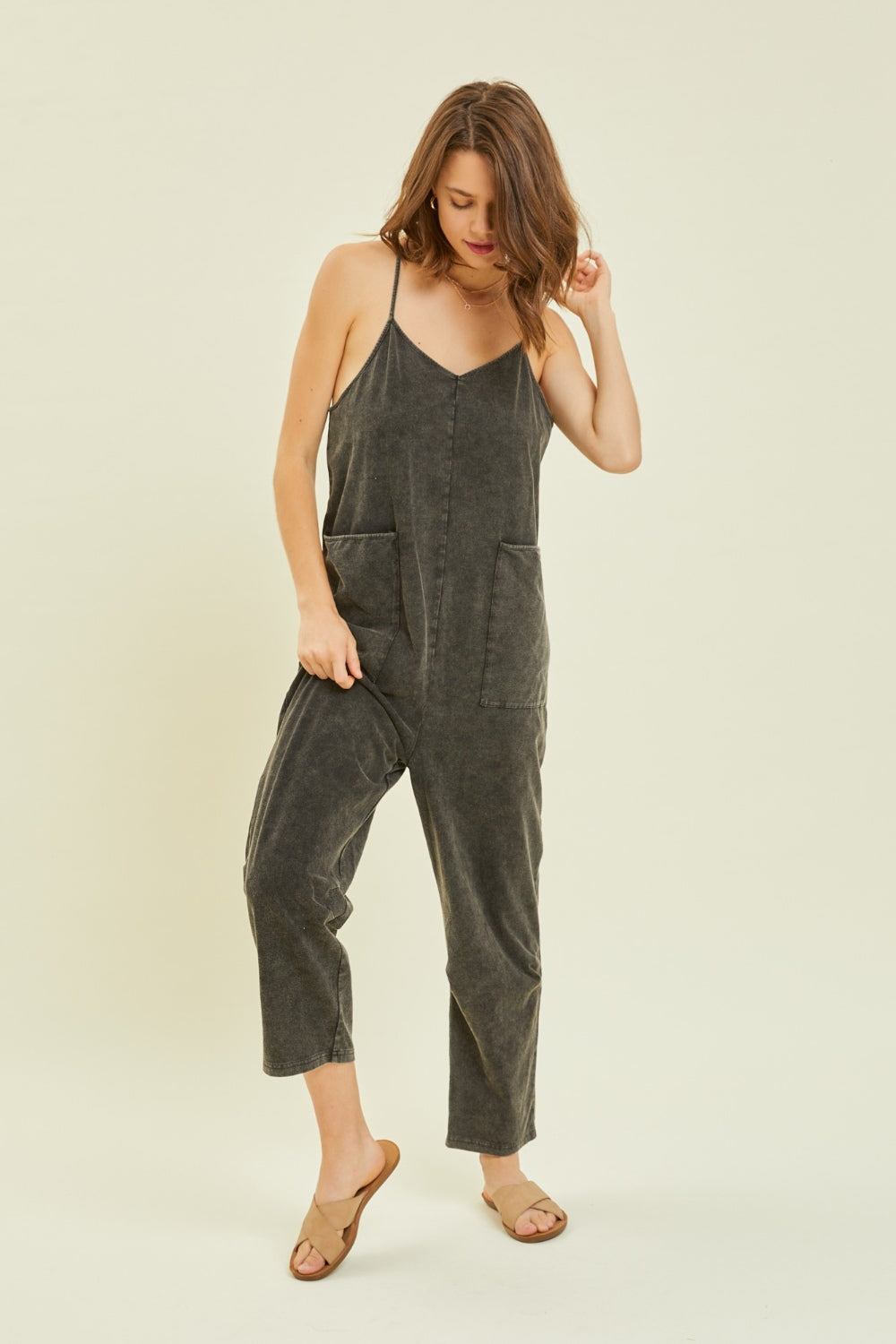 Stilla | Fuld Størrelse Mineral-vasket Oversized Jumpsuit Med Lommer