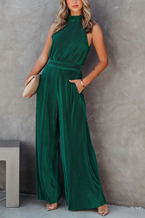 Stilla | Ikonisk Dame Lommer Plisseret Bred Ben Jumpsuit