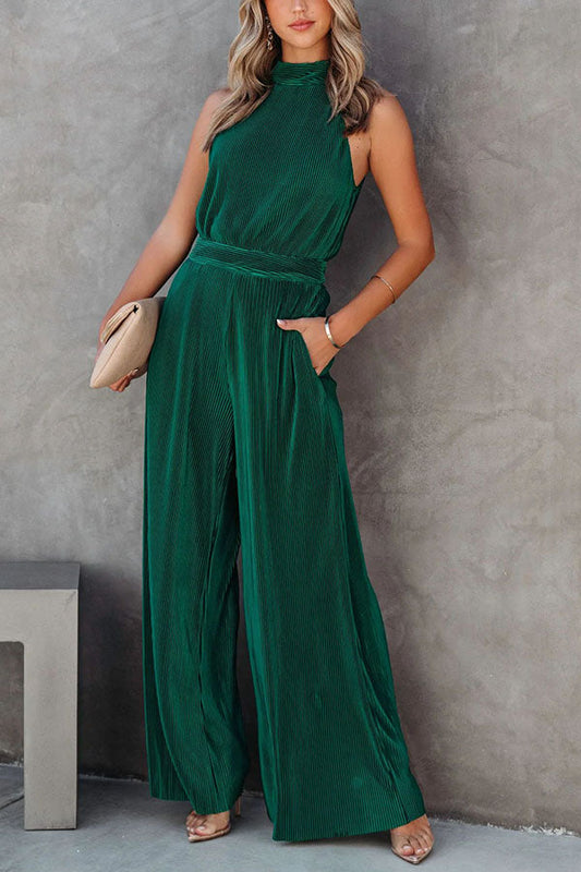 Stilla | Ikonisk Dame Lommer Plisseret Bred Ben Jumpsuit