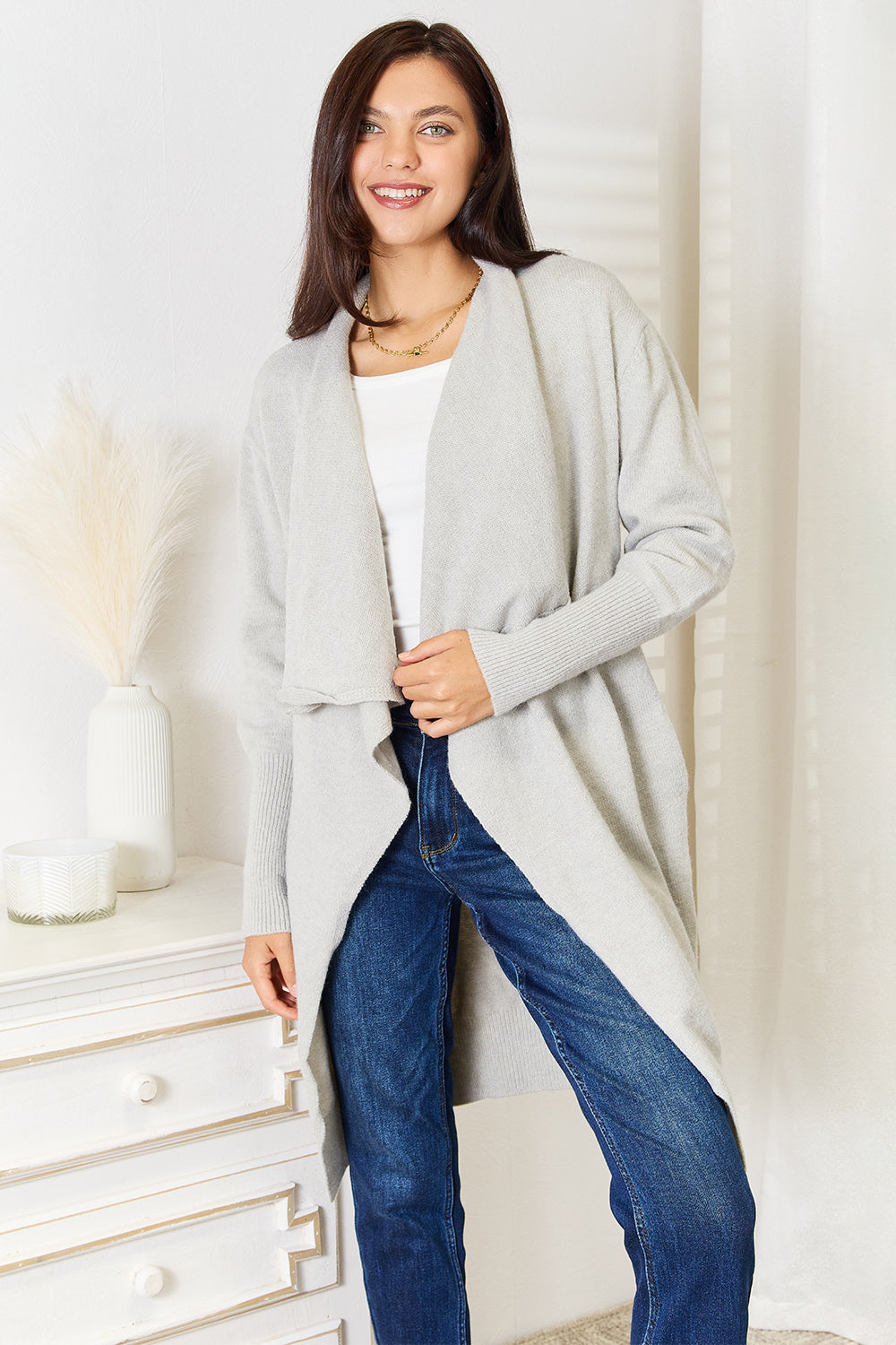Stilla | Wings Åben Front Duster Cardigan med Lommer