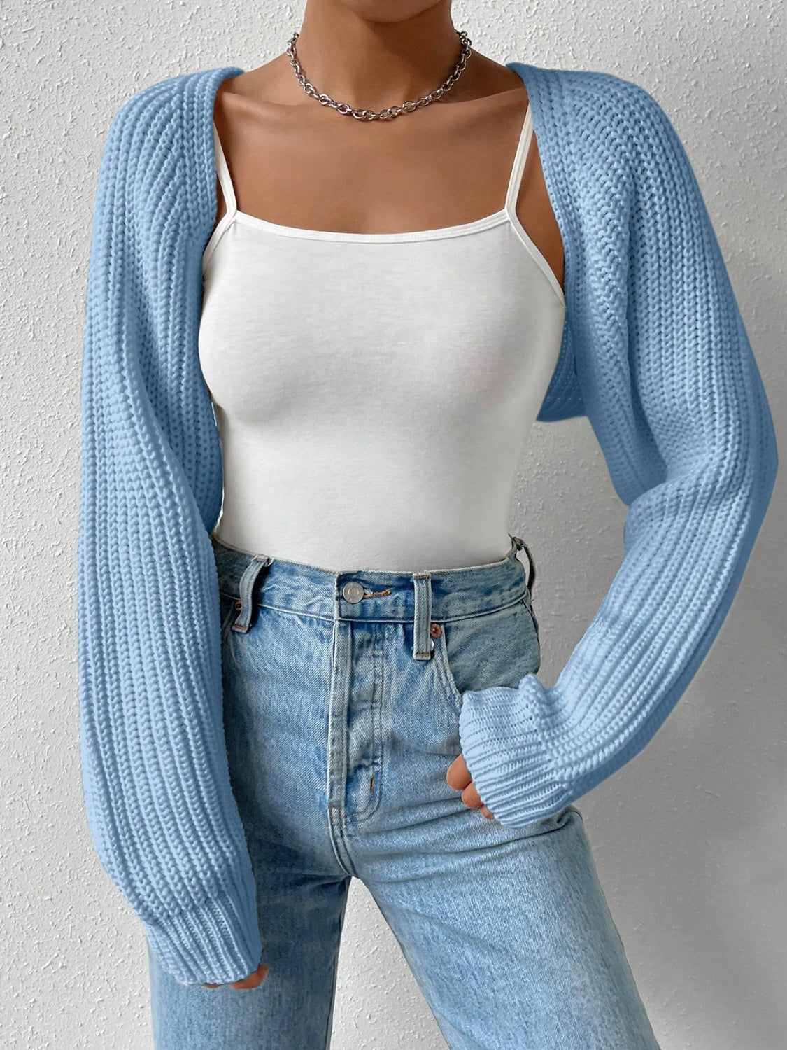 Stilla | Åben Front Langærmet Cropped Cardigan