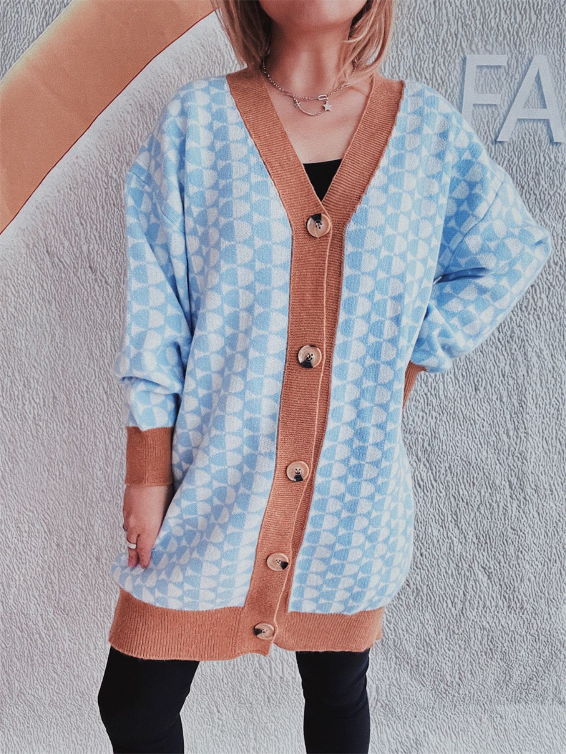 Stilla | Trim Geometrisk Knap Ned Cardigan